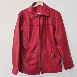 Red Leather Boho Zip-Front Women's Jacket Size Small
